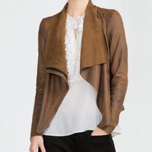 Brown Distressed Faux Suede Zip-Up Jacket